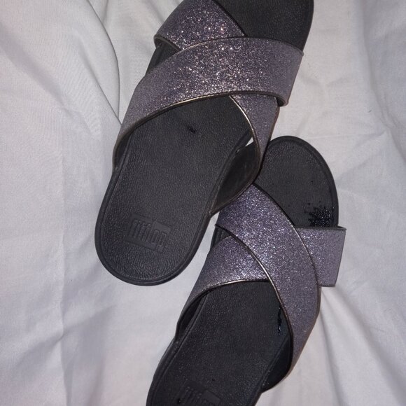FitFlop Women’s Lulu Glitterdust Cross Slides Wedge Sandal – Size 9 - Picture 1 of 3